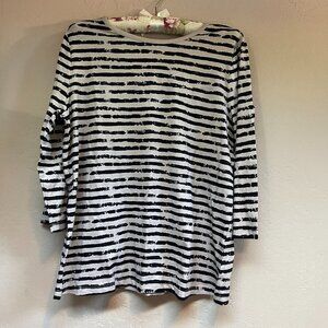 Norm Thompson Prima Womens 3/4 Sleeve Tee Shirt Large Black Painted Striped New